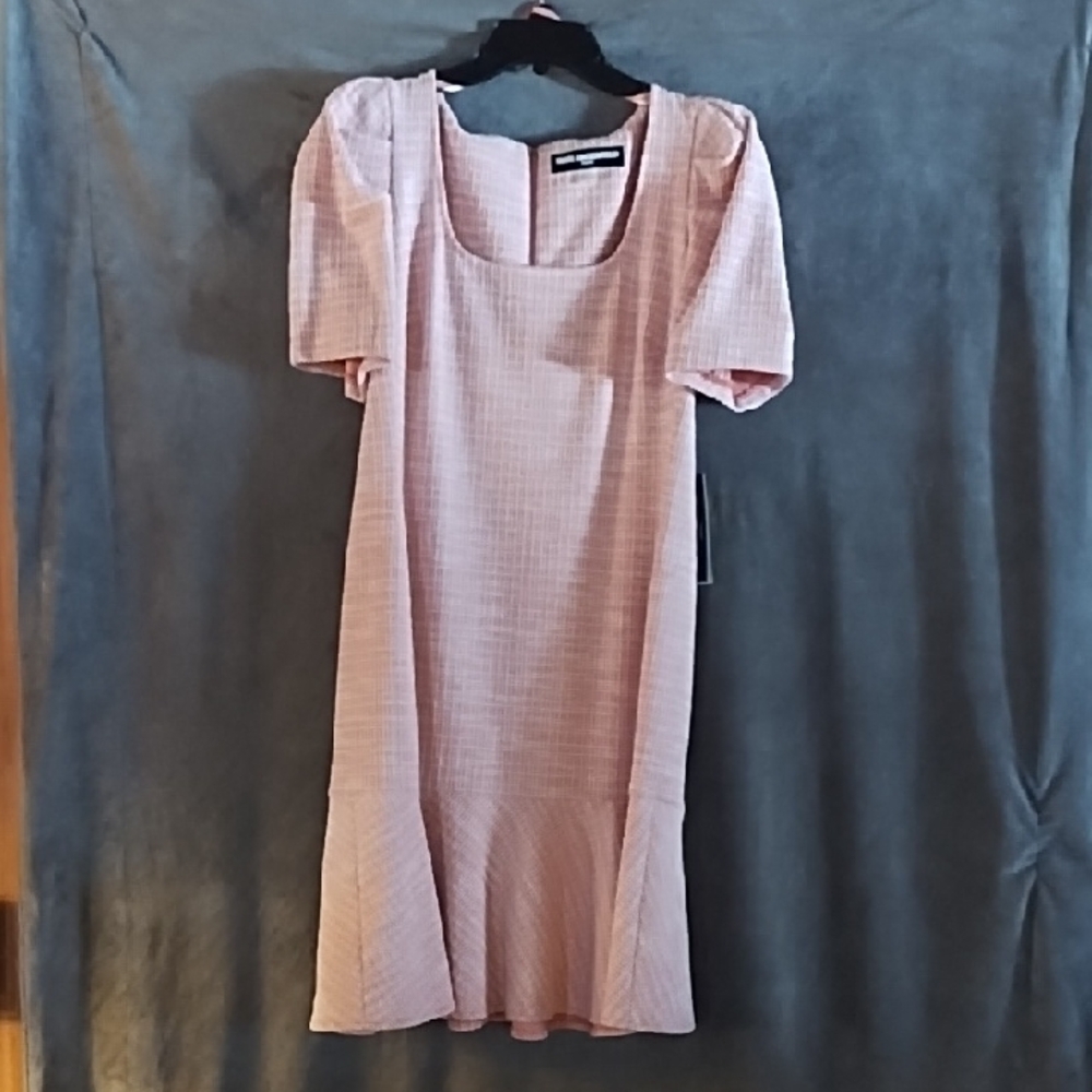 Karl Lagerfeld Pink Sheath Dress with Puff Sleeves and Square Neck